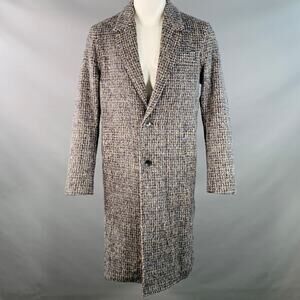 MR. PORTER Size M Navy Beige Abstract Woven Wool Blend Single Breasted Coat